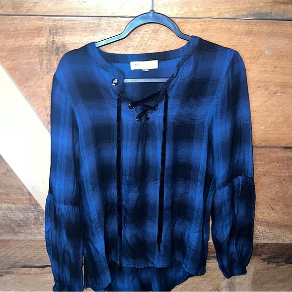 Philosophy Republic Clothing Women’s Small Plaid Blue Blouse - Picture 3 of 7